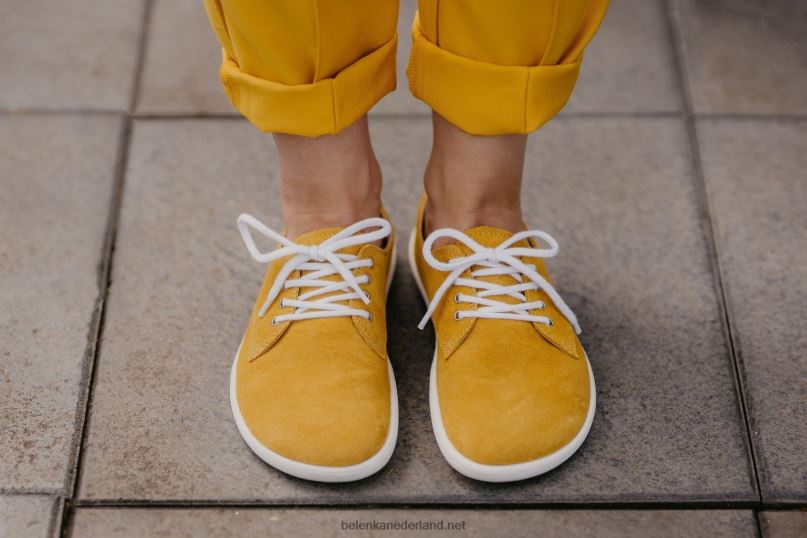 Heren Be Lenka schoenen op blote voeten - stad 08T6T121 mosterd & wit