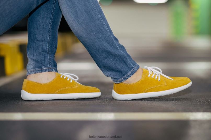 Heren Be Lenka schoenen op blote voeten - stad 08T6T121 mosterd & wit