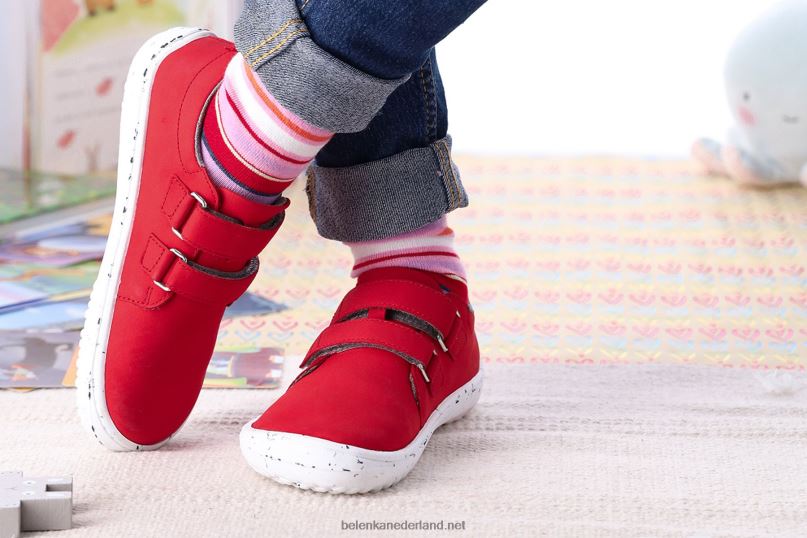 Be Lenka kinderen op blote voeten vrolijk 08T6T212 rood Wit