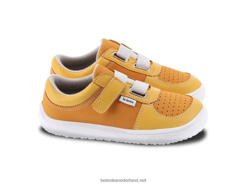 Be Lenka kindersneakers op blote voeten - vloeiend 08T6T198 mosterd & mango