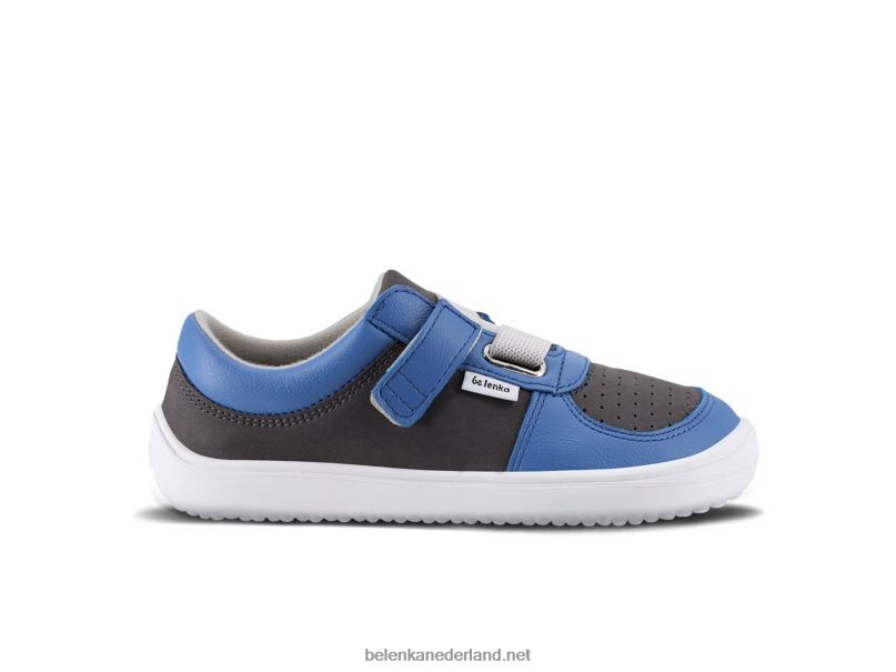 Be Lenka kindersneakers op blote voeten - vloeiend 08T6T199 blauw grijs