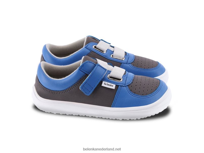 Be Lenka kindersneakers op blote voeten - vloeiend 08T6T199 blauw grijs