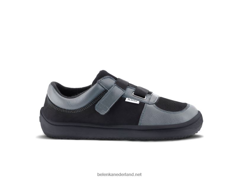 Be Lenka kindersneakers op blote voeten - vloeiend 08T6T200 houtskool & zwart