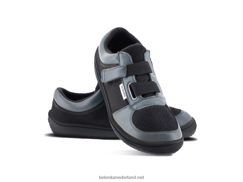 Be Lenka kindersneakers op blote voeten - vloeiend 08T6T200 houtskool & zwart