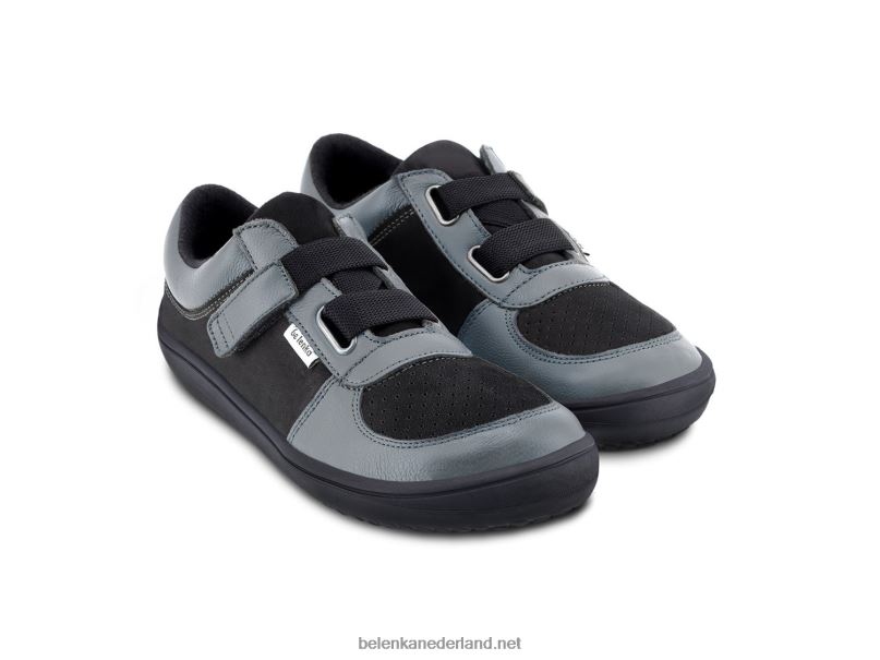 Be Lenka kindersneakers op blote voeten - vloeiend 08T6T200 houtskool & zwart