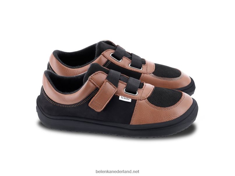 Be Lenka kindersneakers op blote voeten - vloeiend 08T6T201 bruin zwart